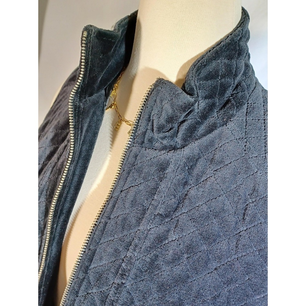 Liz Claiborne Vest Womens Petite Medium PM Blue Quilted Velour Full Zip Pockets - Picture 4 of 5